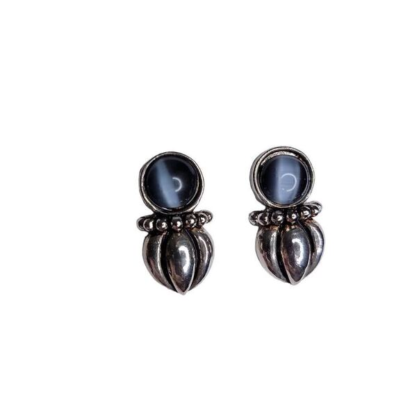 Pendant Silver Stud Earrings With Stone - Picture 7 of 7